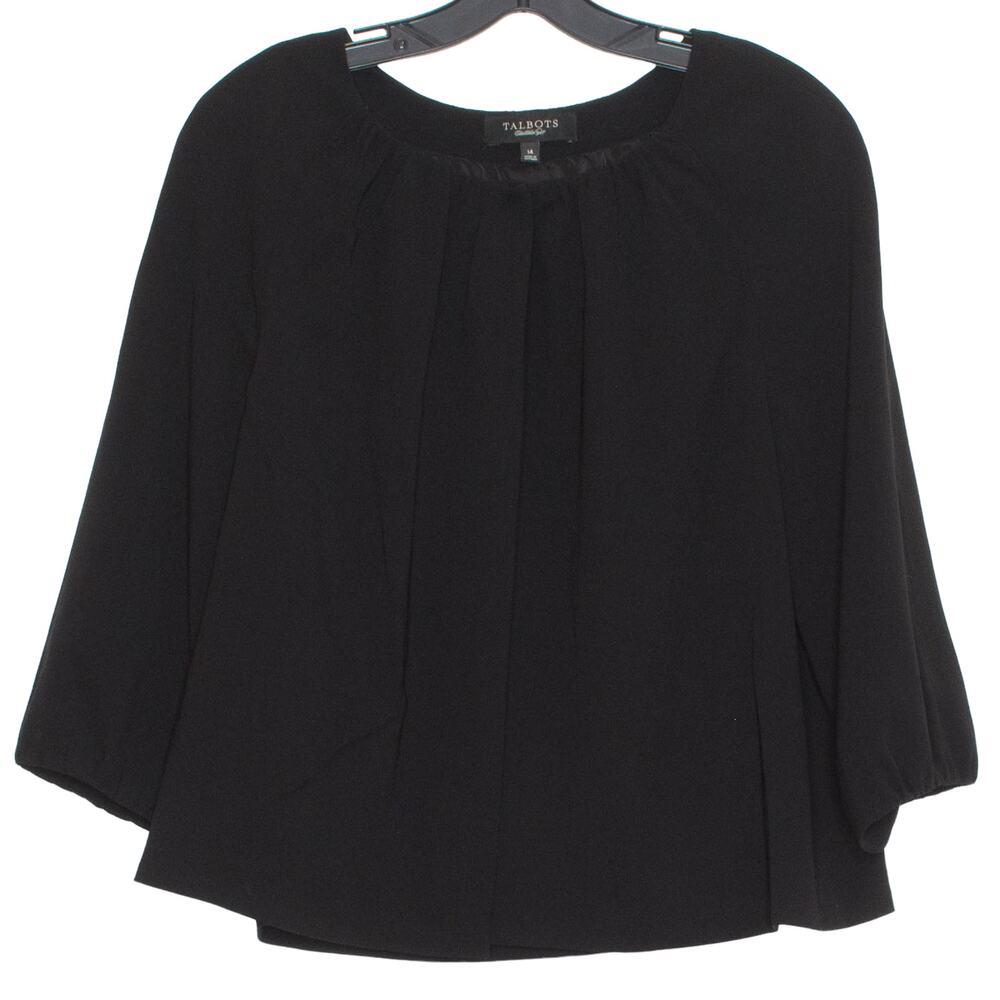 Talbots Jacket Minimalist Business Casual Career Office Classic Open Black 14